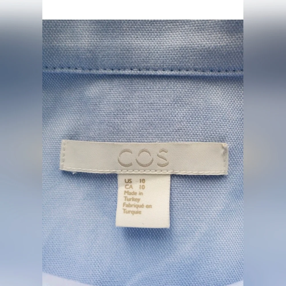 COS Women's Blouse Button Front Long Sleeve Light Blue Cotton/Spandex Top Sz 10 - Picture 3 of 11